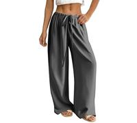 Pantalones Anchos Mujer Verano Color Liso - Ropa Verano Mujer Pant con Cordón Transpirable Suave, Pantalón De Lino Classic Anchos Pants Detente Travail Gris Oscuro XXL