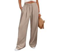 Pantalones Anchos Mujer Verano con Bolsillo Color Liso - Moda Mujer Verano 2026 Pant con Cordón Transpirable Elástico, Pantalones Fluido Cómodos Pant Plage Travail Gris XL