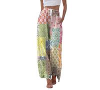 Pantalones Anchos Mujer Verano con Bolsillo Estampado Vintage - Ropa Verano Mujer Pants con Cordón Classic Suave, Pantalones Casual Anchos Pant Travail Detente Beis L