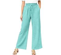 Pantalones Anchos Mujer Verano con Bolsillo - Moda Mujer Verano 2026 Pants Cintura Elástica Fluido Moda, Pantalones De Lino Classic Elástico Pants Travail Detente Verde Claro XXL