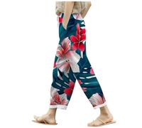 Pantalones Anchos, Pantalones De Lino De Verano para Mujer Holgados con Bolsillos Cintura EláStica Pernera Ancha Estilo Retro Literario Color Liso Casuales Estilo Noveno