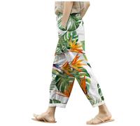 Pantalones Anchos, Pantalones De Lino De Verano para Mujer Holgados con Bolsillos Cintura EláStica Pernera Ancha Estilo Retro Literario Color Liso Casuales Estilo Noveno
