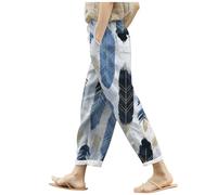 Pantalones Anchos, Pantalones De Lino De Verano para Mujer Holgados con Bolsillos Cintura EláStica Pernera Ancha Estilo Retro Literario Color Liso Casuales Estilo Noveno