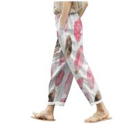 Pantalones Anchos, Pantalones De Lino De Verano para Mujer Holgados con Bolsillos Cintura EláStica Pernera Ancha Estilo Retro Literario Color Liso Casuales Estilo Noveno