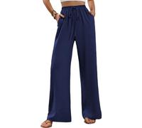 Pantalones anchos para mujer, elegantes, anchos, de cintura alta, sueltos, para verano, palazzo, elásticos, largos con bolsillos, azul oscuro, XXL