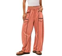 Pantalones anchos para mujer, holgados, con contraste de color, pantalones de pierna ancha, pantalones de barril de cintura alta con goma elástica, holgados, pantalones de ocio, modernos, pierna ancha