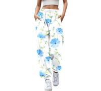 Pantalones blancos elegantes con cintura larga elástica Legging diario con estampado floral pantalones tamaño danza, Cielo Azul-g, S