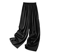 Pantalones Bombachos Mujer,Pantalones Anchos De Satén para Mujer Moda Liso Cintura Elástica Pantalones Fruncidos Elegantes Pantalones Palazzo Casual Ligero Cómodos Pantalones De Verano Pantalones