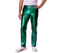 Pantalones brillantes para hombre, largos, años 80, estilo retro, pantalones de fiesta, metálicos, para bailar, hip hop, discoteca, festival, discoteca, A5 verde., 6 1/2 HS