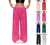 Pantalones brillantes para mujer, pantalones de lentejuelas, pantalones largos harén con cintura elástica, lentejuelas, fiestas, discotecas, vísperas de Año Nuevo, carnaval, ropa de mujer, cintura