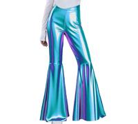 Pantalones Campana Mujer Metalizado Talle Alto Elástica Pantalon con Purpurina Flare Disco Años 70 Fiesta Club Leggings Brillo Cintura Elástica Pierna Acampanada Discoteca Rock Carnaval