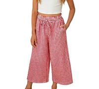 Pantalones capri a cuadros para niñas, holgados, de pierna ancha, hasta el tobillo, pantalones deportivos casuales de verano con cordón elástico en la cintura transpirable, hot pink, 10-12 años