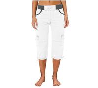 Pantalones capri cargo para mujer, cintura alta, ajustados, para senderismo, verano, talla grande, pierna recta, pantalones de trabajo con bolsillos, blanco, S
