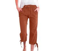 Pantalones capri de algodón para mujer, pantalones capri de algodón con cordón elástico en la cintura para mujer, pantalones de pierna ancha lisos, sueltos, casuales, pantalones capri ligeros y