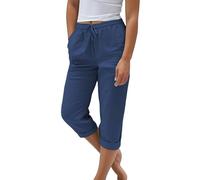 Pantalones capri de lino y algodón para mujer, cintura alta elástica con dobladillo enrollado, transpirables, ligeros, casuales, colores lisos, varios tamaños, para días de verano, paseos en la playa