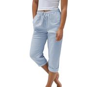 Pantalones capri de lino y algodón para mujer, cintura alta elástica con dobladillo enrollado, transpirables, ligeros, casuales, colores lisos, varios tamaños, para días de verano, paseos en la playa