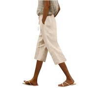 Pantalones capri para mujer de pierna ancha, pantalones de lino para mujer, muselina 3/4, ligeros, para tiempo libre, tallas grandes, pantalones de joggy, pantalones deportivos holgados con bolsillos