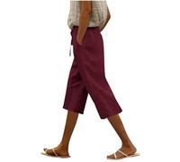 Pantalones capri para mujer de pierna ancha, pantalones de lino para mujer, muselina 3/4, ligeros, para tiempo libre, tallas grandes, pantalones de joggy, pantalones deportivos holgados con bolsillos