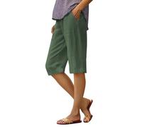 Pantalones capri para mujer, de verano, elásticos, de lino, cortos, 3/4, holgados, anchos, con bolsillos, pantalones de tiempo libre, ligeros, de cintura alta, pantalones de playa, barmuda, pantalones
