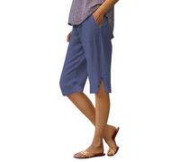Pantalones capri para mujer, de verano, elásticos, elegantes, de lino, pantalones cortos de verano, pantalones cortos de verano 3/4, pantalones cortos de playa con bolsillos, pantalones deportivos