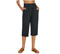 Pantalones capri para mujer de verano, elásticos, elegantes, muselina, pantalones cortos de lino, pantalones de verano 3/4, pantalones de playa con goma elástica, pantalones de chándal con bolsillos