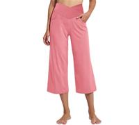 Pantalones capri para mujer, pantalones casuales de pierna ancha, pantalones de yoga, leggings cruzados, control de abdomen, cintura alta, pantalones cortos acampanados, rosa, M