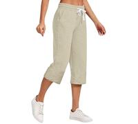 Pantalones capri para mujer, pierna ancha, muselina, pantalones de verano 3/4, pantalones deportivos hasta la rodilla, pantalones de lino, pantalones de ocio de cintura alta, pantalones de ocio