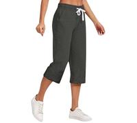 Pantalones capri para mujer, pierna ancha, muselina, pantalones de verano 3/4, pantalones deportivos hasta la rodilla, pantalones de lino, pantalones de ocio de cintura alta, pantalones de ocio