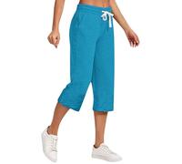 Pantalones capri para mujer, pierna ancha, muselina, pantalones de verano 3/4, pantalones deportivos hasta la rodilla, pantalones de lino, pantalones de ocio de cintura alta, pantalones de ocio