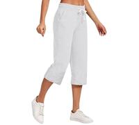 Pantalones capri para mujer, pierna ancha, muselina, pantalones de verano 3/4, pantalones deportivos hasta la rodilla, pantalones de lino, pantalones de ocio de cintura alta, pantalones de ocio
