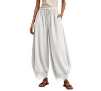 Pantalones capris de verano elásticos de encaje 3/4 para mujer, cómodos, holgados, Blanco, S