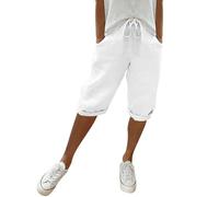Pantalones capris elásticos casuales con bolsillo grande para mujer 2026, blanco, S