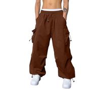 Pantalones cargo casuales para hombre con bolsillo cuerda cintura sólido estilo deportivo callejero algodón mezcla de tela para el día a día, marrón, XXL