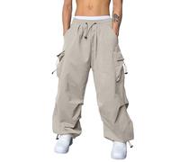 Pantalones cargo casuales para hombre con bolsillo cuerda cintura sólido estilo deportivo callejero algodón mezcla de tela para el día a día, caqui, XL