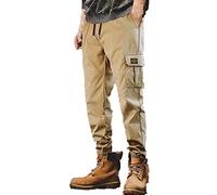 Pantalones cargo con goma elástica para hombre, pantalones de trabajo para hombre, ajustados, elásticos, con puños, pantalones deportivos de un solo color, corte regular, con muchos bolsillos,