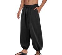 Pantalones Cargo De Hombre Hombre Sólido Color Cotton Casual High Waisted Corsé Feet Beach Casual Pants Pantalones De Bajo Armadura para Hombre, Le Noir, XXL