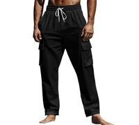 Pantalones cargo de lino para hombre, pantalones casuales de pierna recta del Reino Unido, pantalones de playa de ajuste holgado, pantalones de vacaciones con cordón, cintura elástica, pantalones