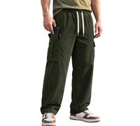 Pantalones cargo de pana para hombre, pierna ancha, cintura elástica con | Tejido de pana de estilo vintage, múltiples prácticos bolsillos, ideal para el día a día, paseos por la ciudad