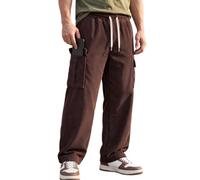 Pantalones cargo de pana para hombre, pierna ancha, cintura elástica con | Tejido de pana de estilo vintage, múltiples prácticos bolsillos, ideal para el día a día, paseos por la ciudad
