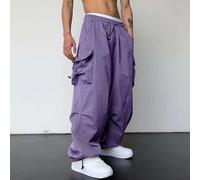 Pantalones cargo de paracaídas para hombre para ropa de calle en estilo vintage Y2k, pantalones deportivos casuales de pierna ancha para moda hip hop (S morado)