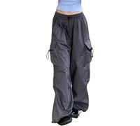Pantalones cargo de pierna ancha con cordón para mujer, cintura alta, ajuste holgado, estilo paracaídas, estilo Y2K, pantalones para exteriores, gris, XXL