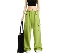Pantalones Cargo de Pierna Ancha para Mujer, de Secado rápido, Estilo paracaídas, Corte Relajado, Estilo Hip Hop, Holgados, Color Verde, Talla M.