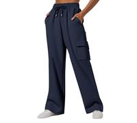 Pantalones cargo elásticos de pierna ancha para mujer, pantalones deportivos elásticos de cintura alta con múltiples colores sólidos con cordón, pantalones deportivos ligeros y holgados, pantalones de