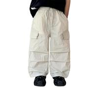 Pantalones Cargo Garcon Pantalones Paracaídas para Niños, Mono de Piernas Anchas, Estilo Retro,Color Sólido, Jogging,Danza Hip-hop,Streetwear,con Bolsillos(Grey,3-4 años)
