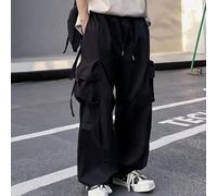 Pantalones cargo holgados de gran tamaño estilo paracaídas para hombre, ropa de calle de color sólido disponible en 3XL con múltiples bolsillos, tela de poliéster transpirable para uso diario casual