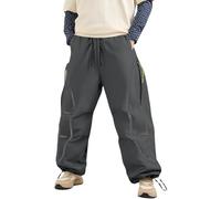 Pantalones cargo holgados para hombre, pantalones de trabajo con cordón, pierna recta, pantalones de paracaídas, elásticos, cintura elástica, pantalones deportivos de secado rápido, pantalones