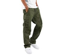 Pantalones Cargo Hombre Corte Recto Jogging Pantalones de Chándal con Bolsillos Cintura Elástica Cordón Ajuste Deportivo Casual Streetwear para Salidas Diarias y Relajación, verde militar, S