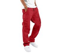 Pantalones Cargo Hombre de Trabajo Ligero Cintura Elástica Streetwear y Dobladillos Abiertos Baggy Jogging Chándal Pantalones Y2k, 03-rojo, M