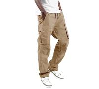 Pantalones Cargo Hombre de Trabajo Ligero Cintura Elástica Streetwear y Dobladillos Abiertos Baggy Jogging Chándal Pantalones Y2k, 02-caqui, M