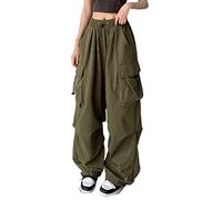 Pantalones Cargo Mujer Ancho - Pantalón Trabajo Mujer Elastico con Múltiples Bolsillos Y Cordón Casuales Cómodo Pantalon Y2K Streetwear Hip Hop Retro Pants Ligero Sueltos Color Sólido Pantalones